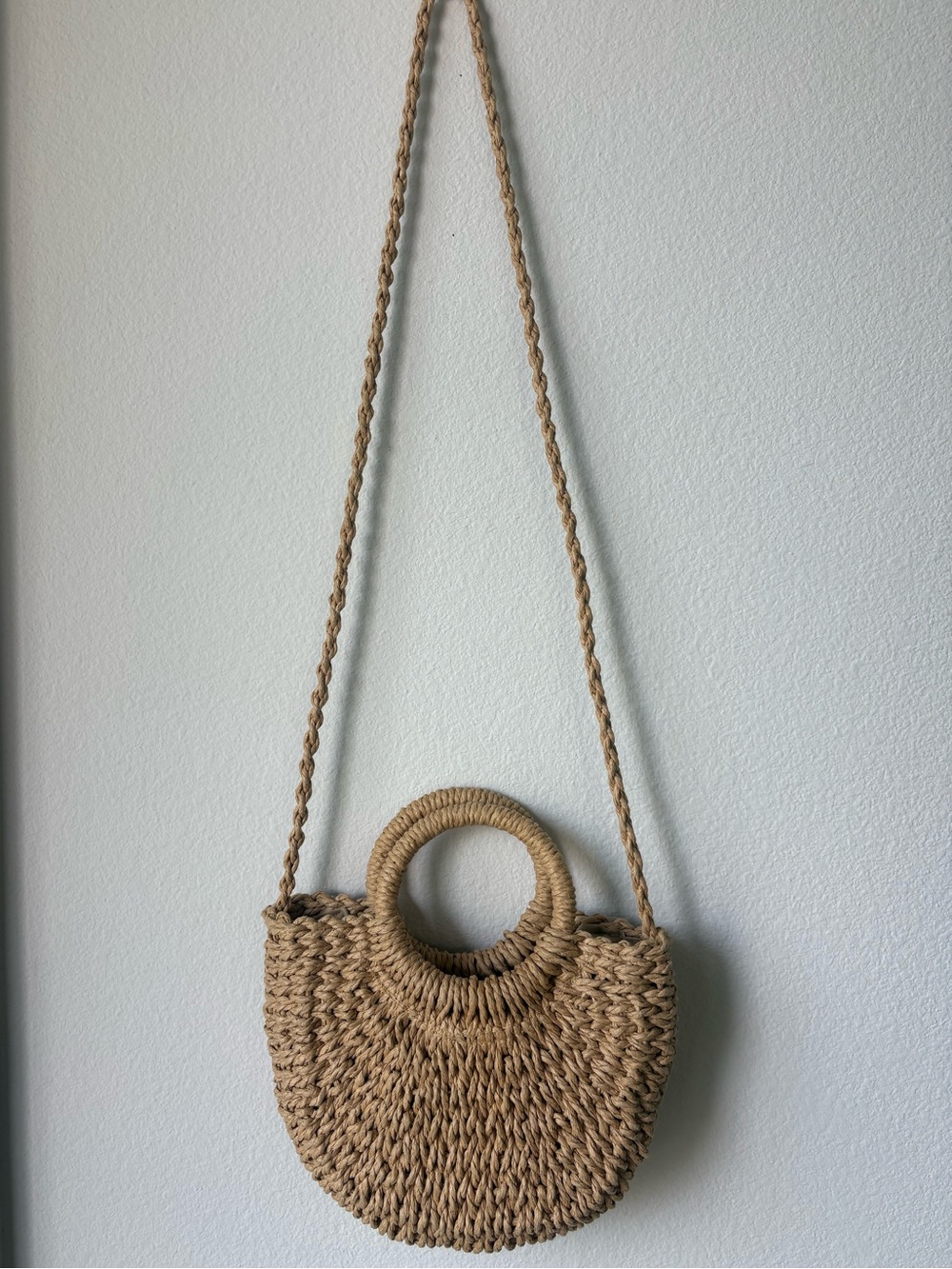 Woven Straw Crossbody Bag in Natural Tan